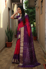 Glimmering Bandhej Pink Color Silk Sarees