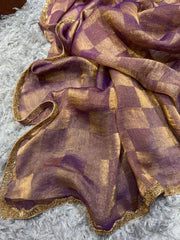 Beautiful Box pattern Purple Color Saree