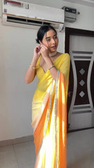 Alia Bhatt Glimmering Yellow Color Bollywood Style Ready To Wear Saree