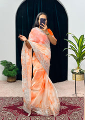 Designer Burbary Zari Work Orange Color Saree