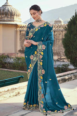 Wedding Wear Teal Blue Color Jimmy Cho Saree