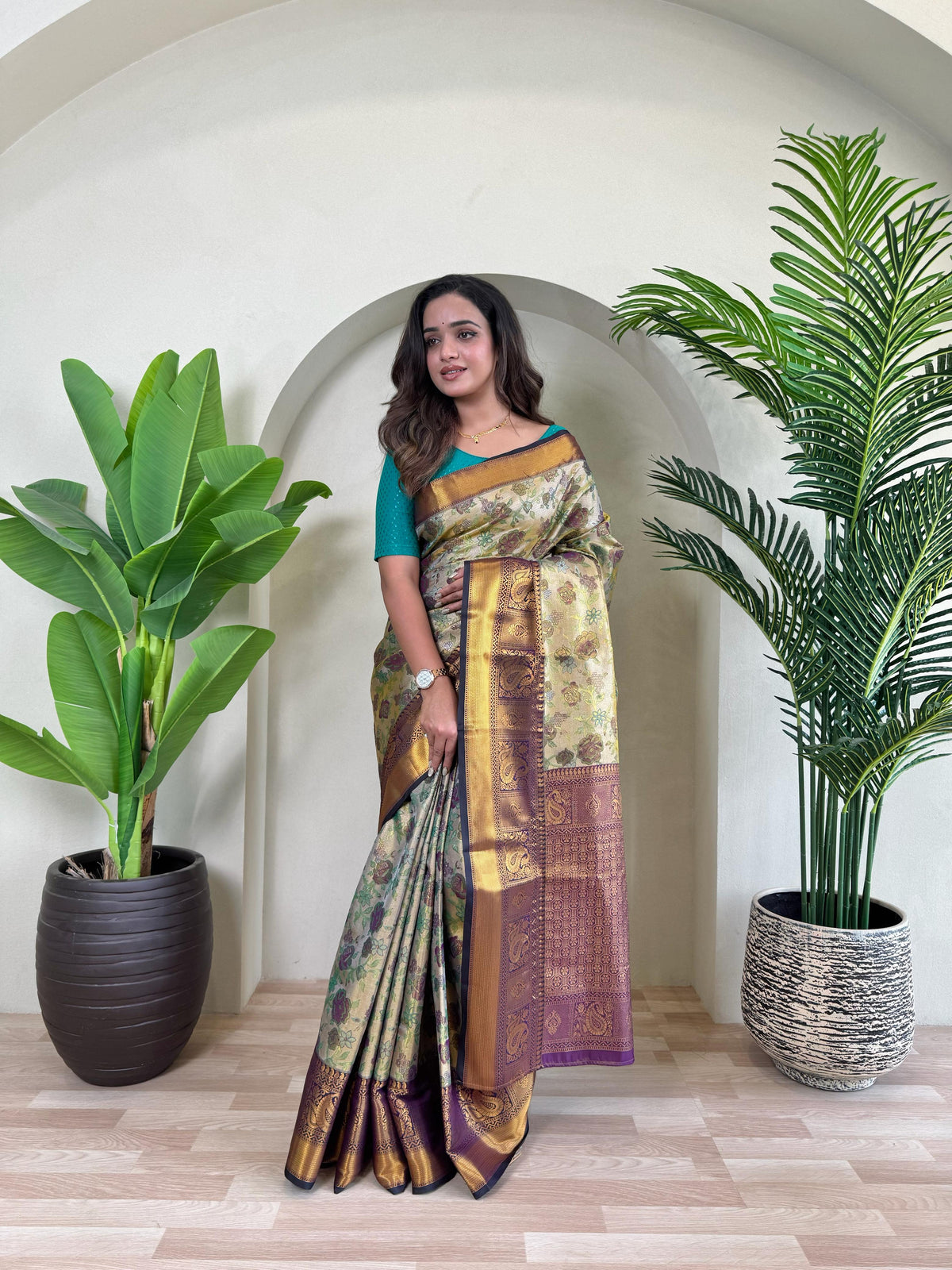 Gorgeous Kanchipuram Silk Wine Color Saree