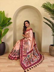 Precious Kalamkari Print Peach Color Saree