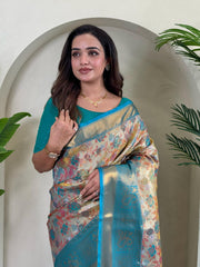 Gorgeous Kanchipuram Silk Teal Blue Color Saree