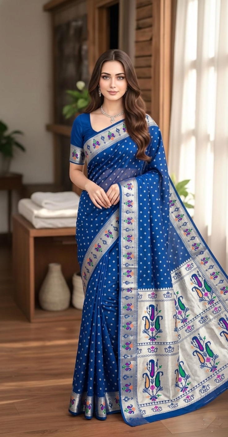 All Over Bandhej Paithani Dola Soft Silk Saree