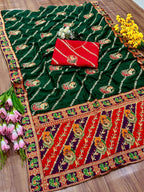 Dola Silk Saree with Diamond Work and Jacquard Border