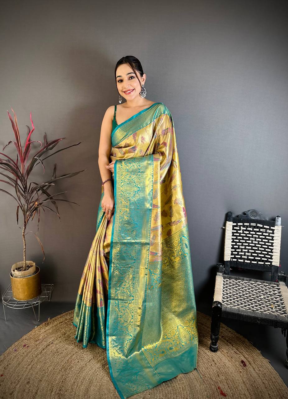 Kanjivaram Semi Silk Saree with Contrast Zari Border