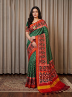 Handloom Silk Patola Saree with Lagadi Patta Border