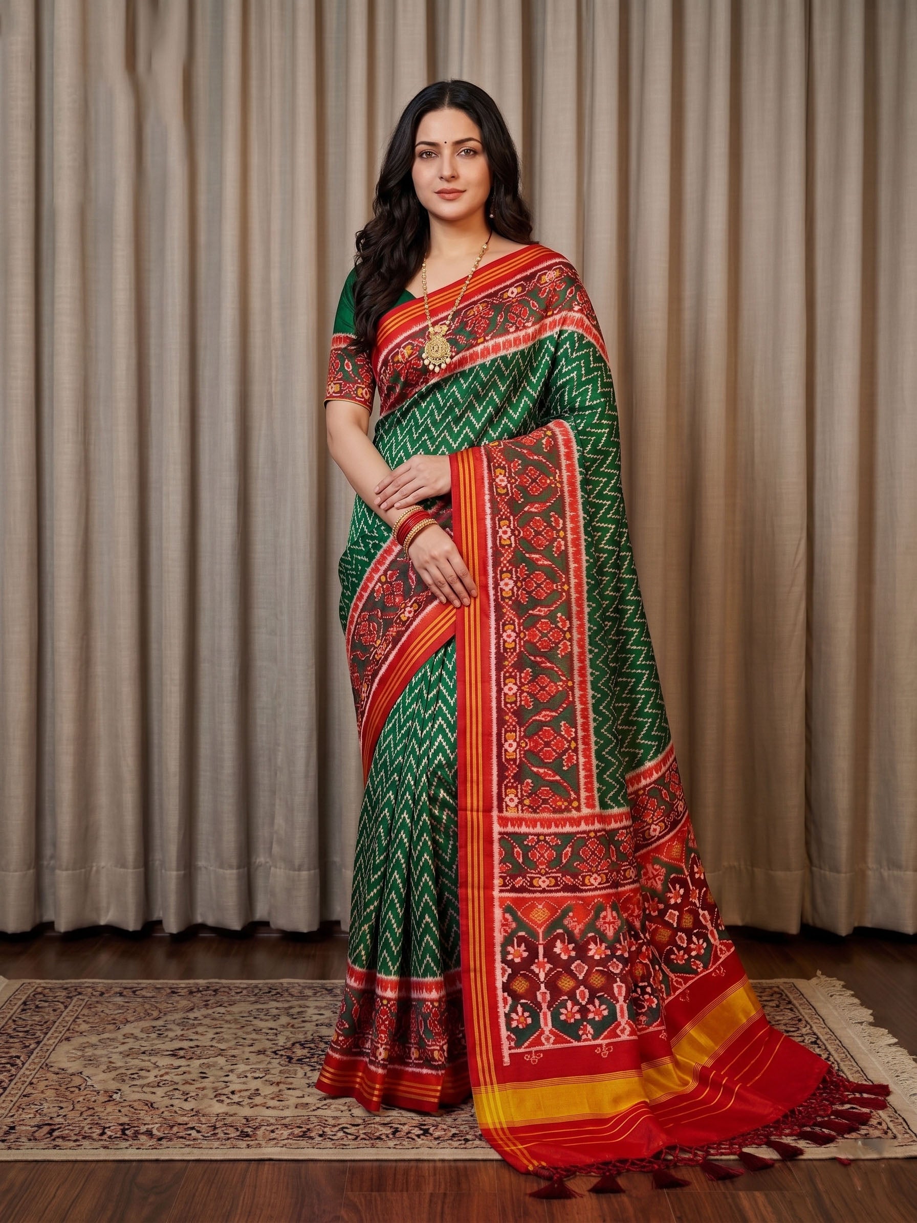 Handloom Silk Patola Saree with Lagadi Patta Border