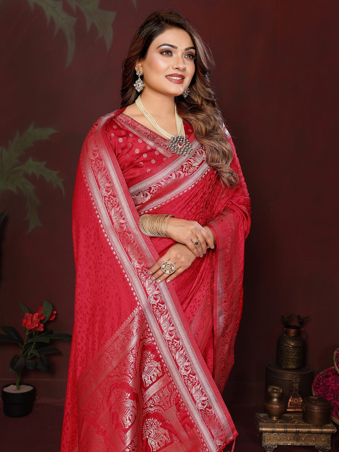 Luxury Soft Satin Silk Hand Dyed Gala Pallu Saree