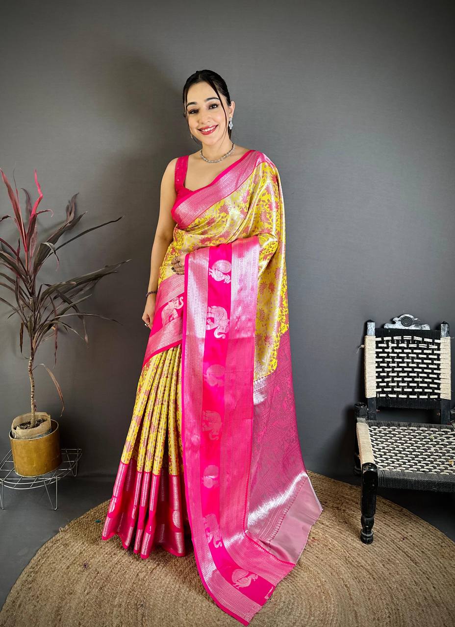 Pure Kanjivaram Silk Saree with Silver Zari Pallu