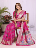 Dola Silk Bandhej Khadi Print Saree with Kanchi Border