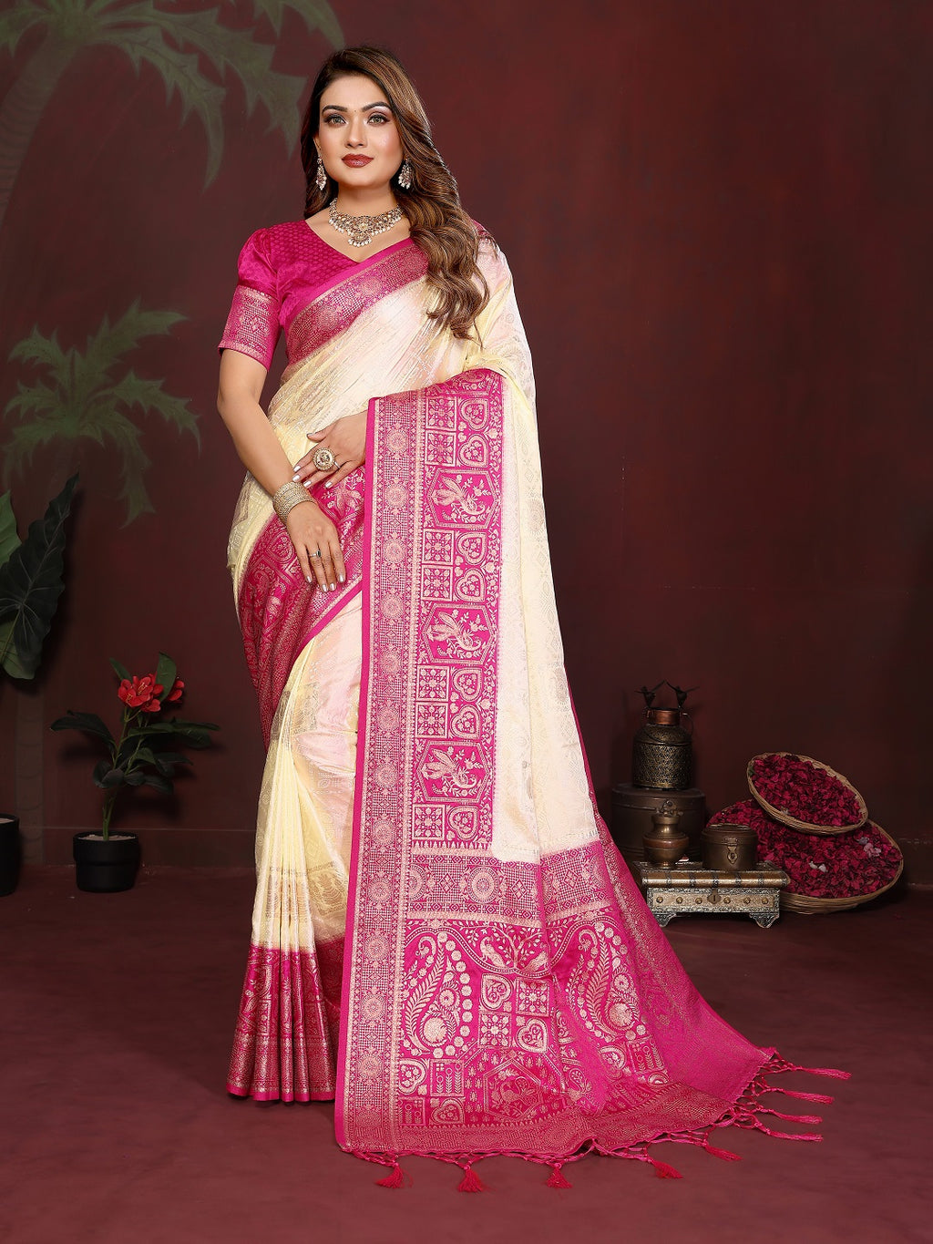 Rich Pallu and Contrast Border Satin Silk Saree