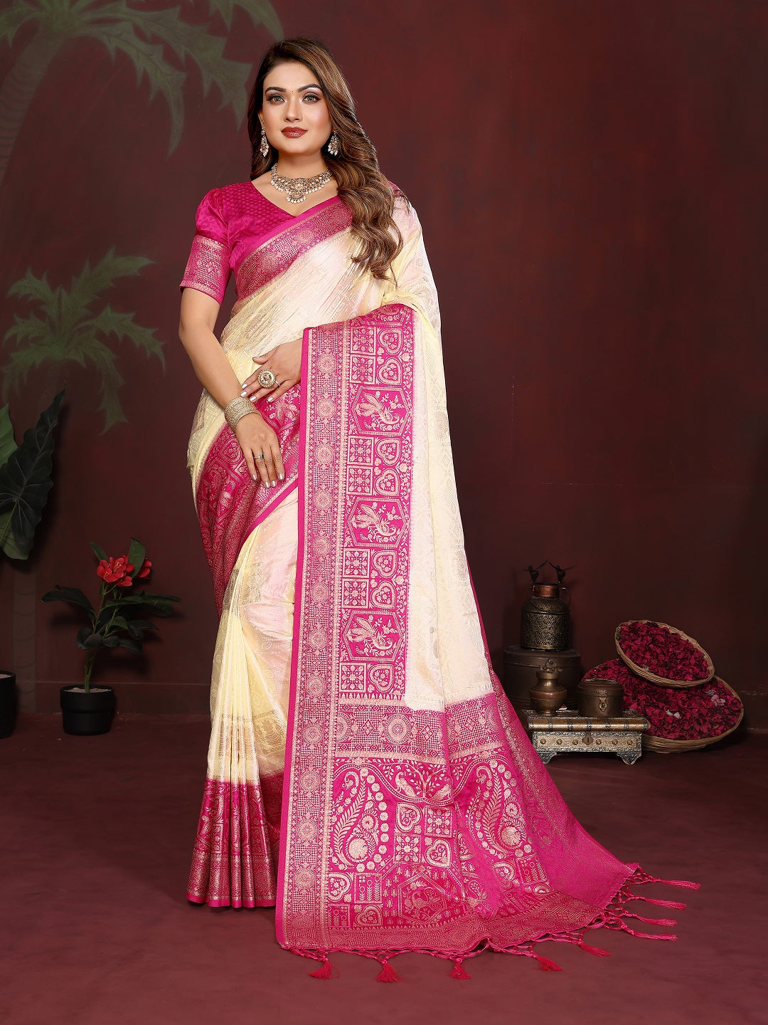 Rich Pallu and Contrast Border Satin Silk Saree