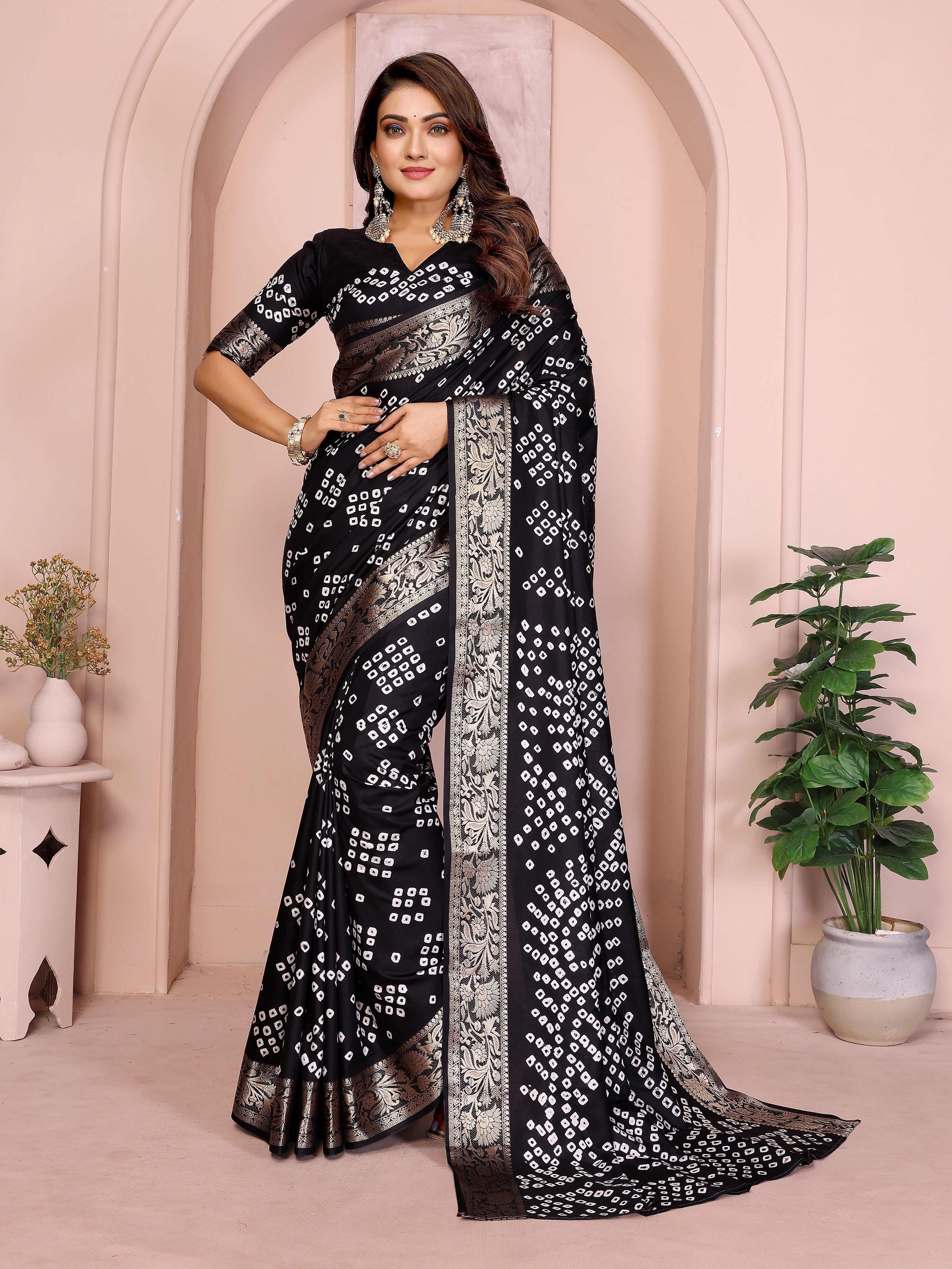 Pure Bandhej Silk Saree with Morpankh Pallu