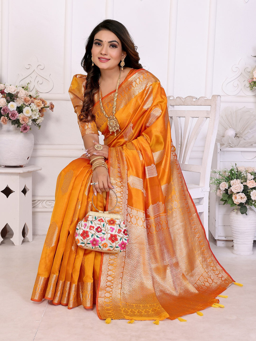 Soft Organza Silk Banarasi Saree with Butta Weaving