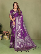 Zari Butta and Contrast Border Handloom Satin Silk Saree