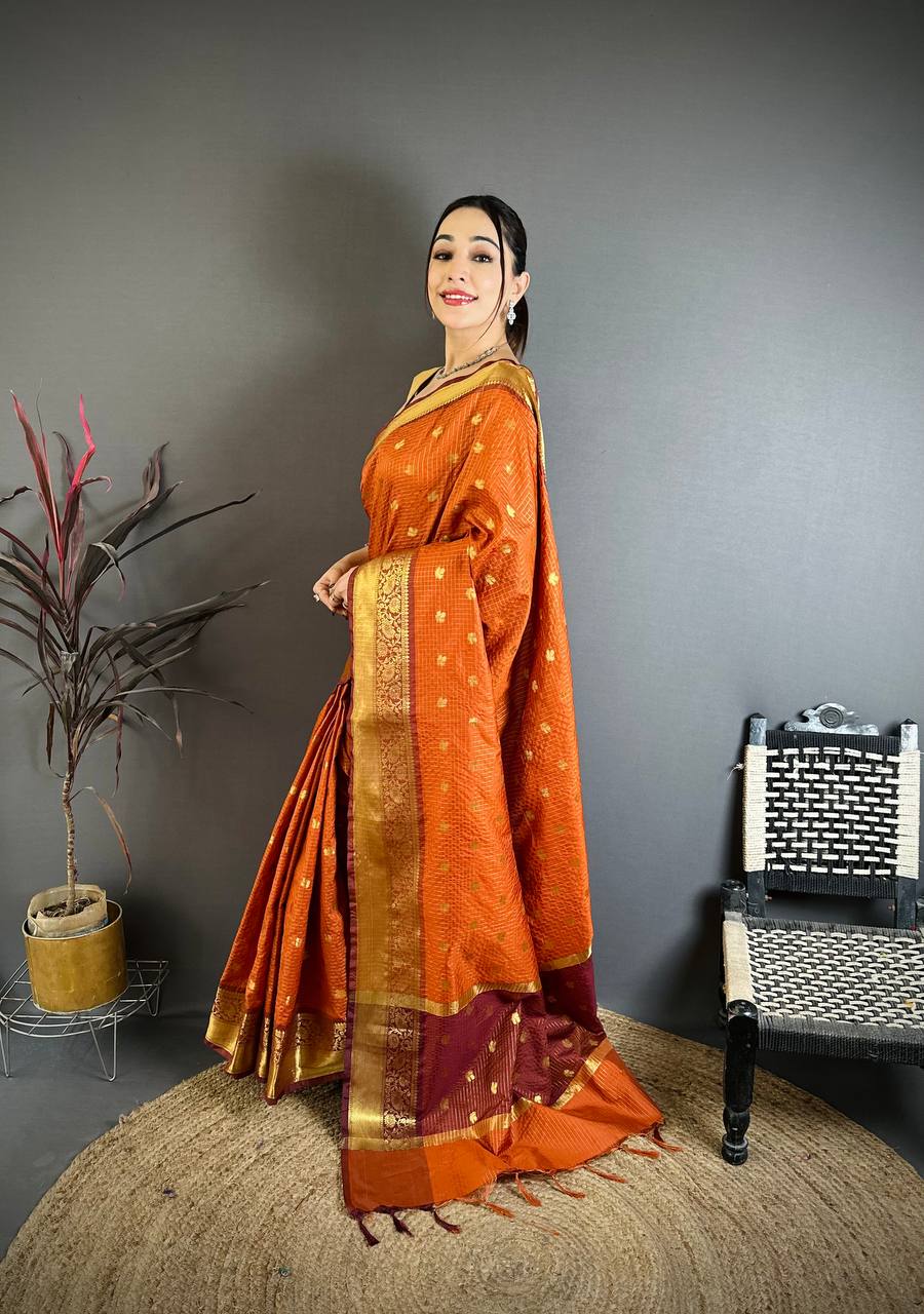 Banarasi Tissue Saree with Butti Weaving and Heavy Border