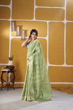 Premium Linen Cotton Silk Saree with Gold Zari Design