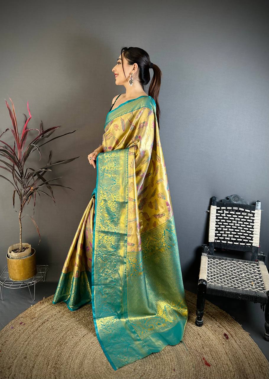 Kanjivaram Semi Silk Saree with Contrast Zari Border