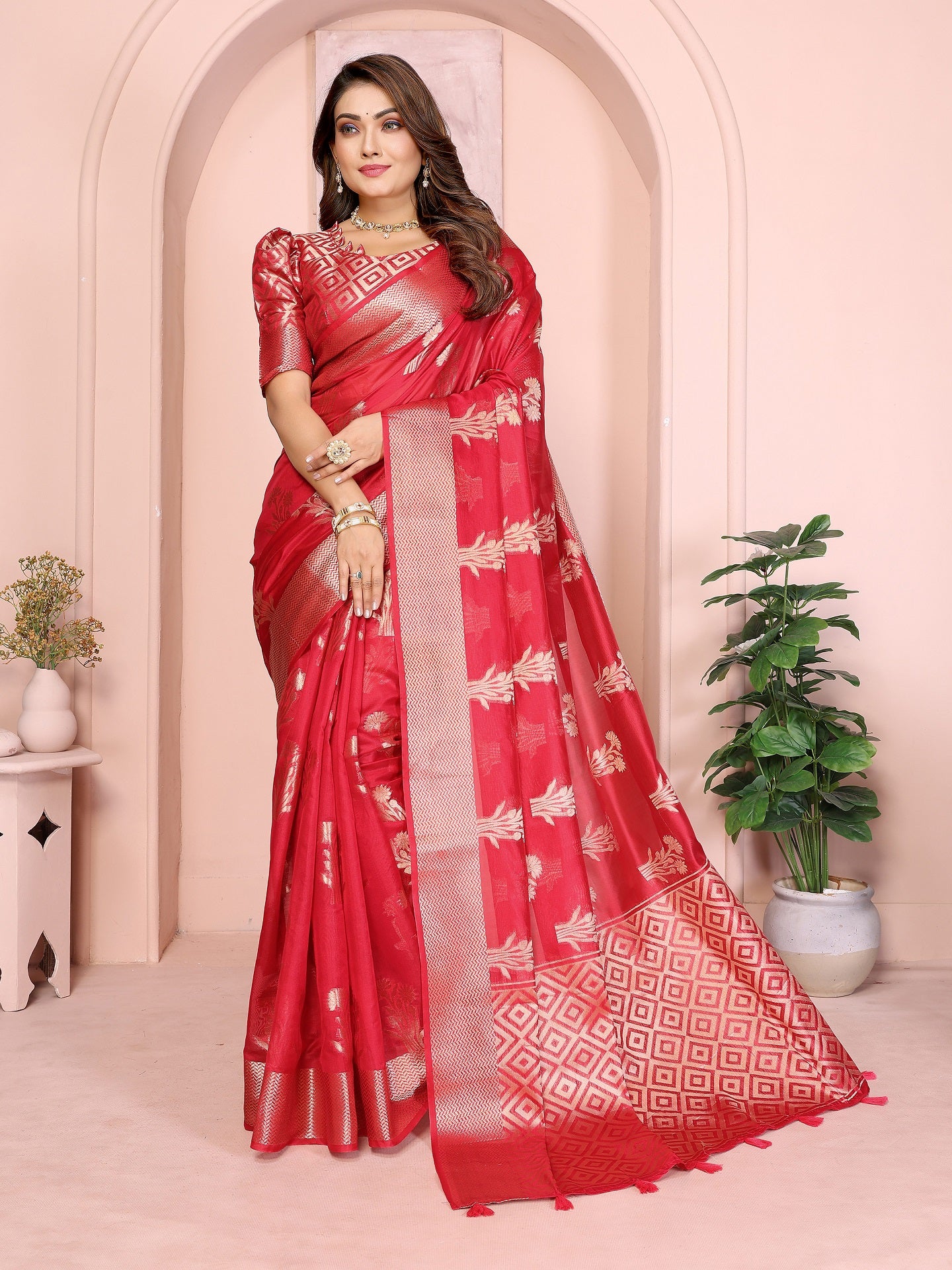 Soft Organza Silk Banarasi Saree with Butta Weaving