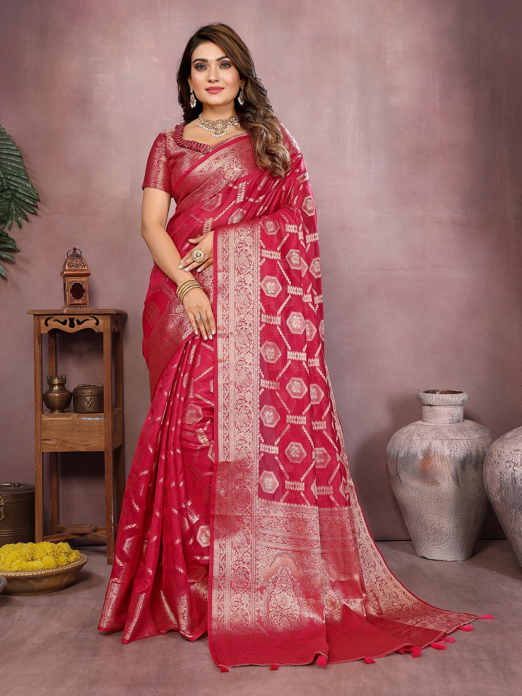 Traditional Banarasi Organza Saree with Intricate Butti Design