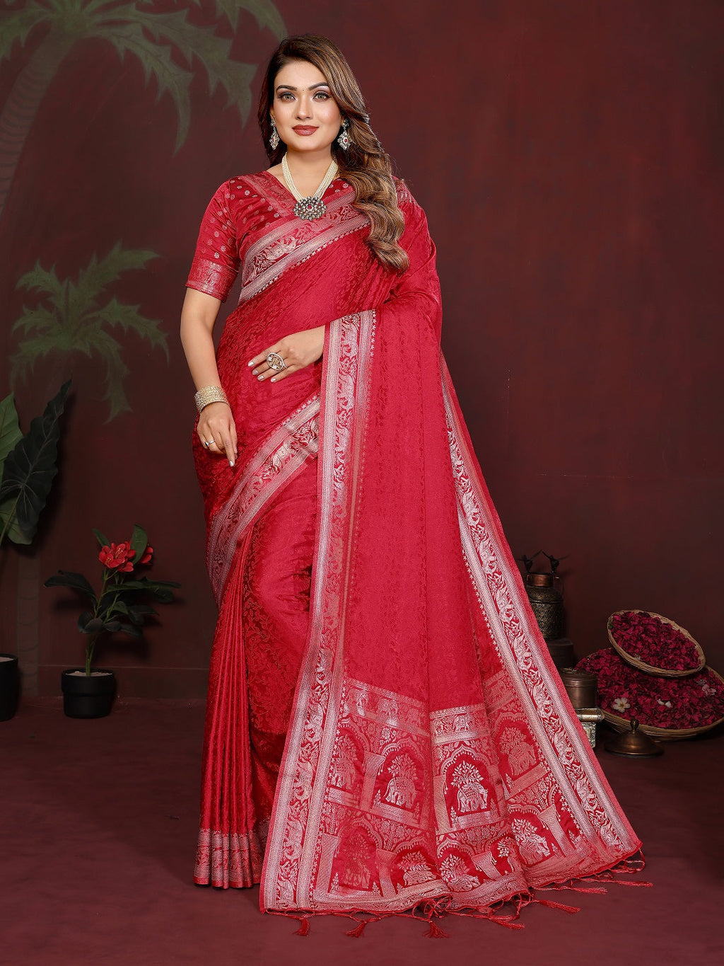 Luxury Soft Satin Silk Hand Dyed Gala Pallu Saree