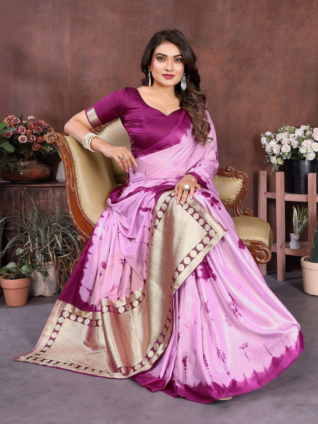Lagdi Patta Pallu Soft Satin Silk Sibori Saree