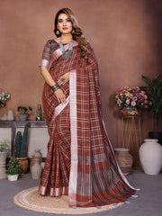 Linen Chex Weaving Saree with Jari Pallu