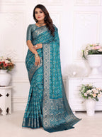 Bandhej Print Soft Satin Silk Saree with Zari Border
