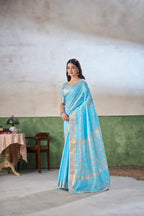 Party Wear Gold Zari Soft Linen Cotton Silk Saree