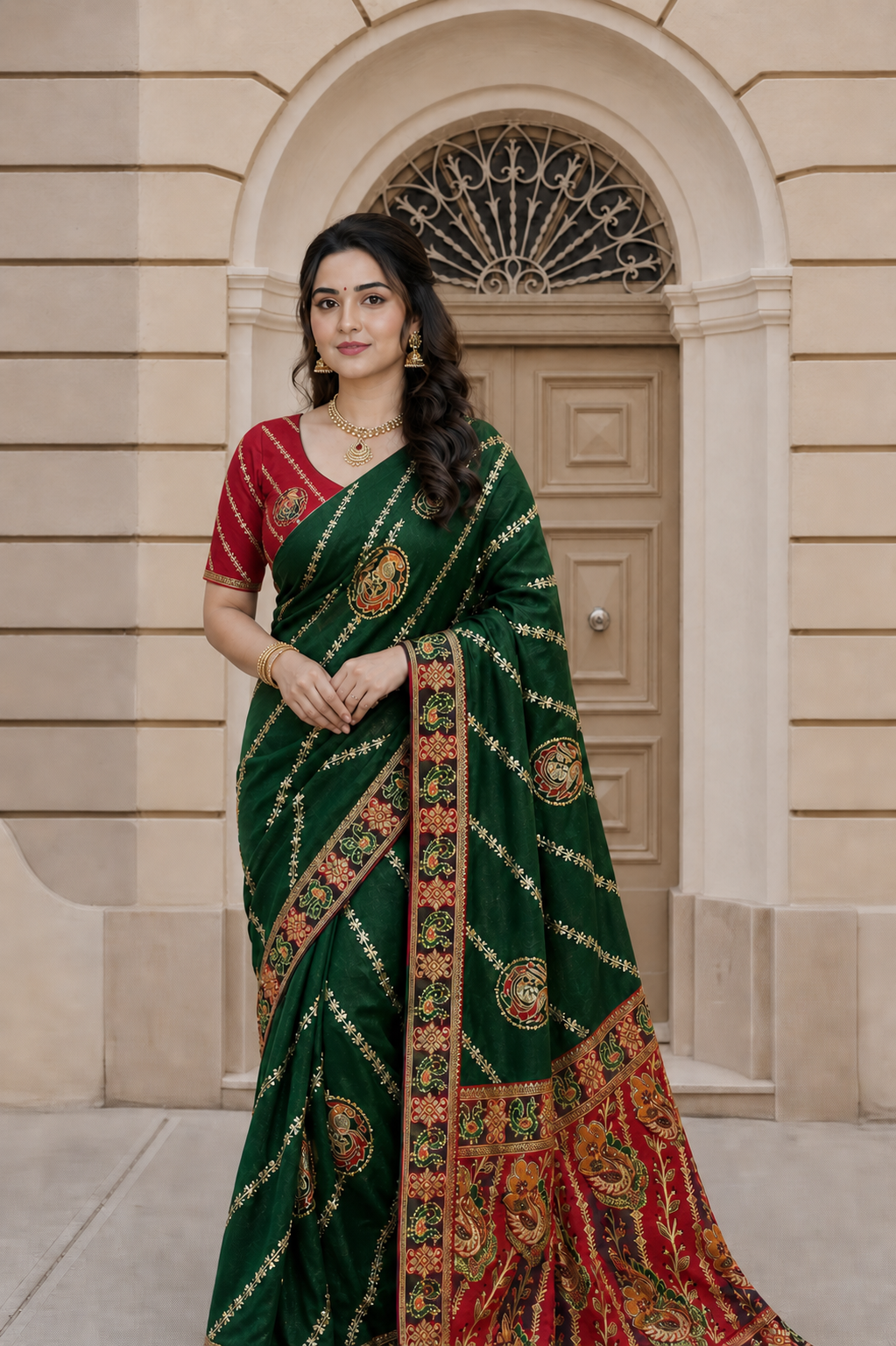 Dola Silk Saree with Diamond Work and Jacquard Border
