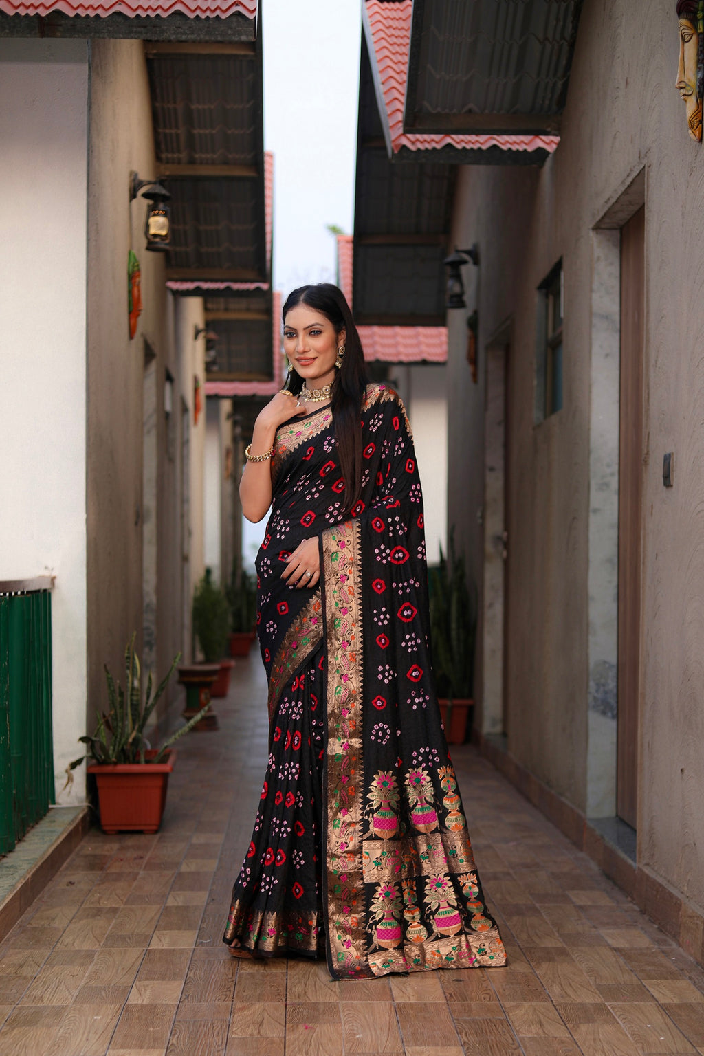 Pure Bandhej Silk Saree with Matka Border