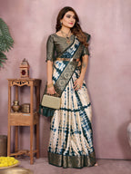 Broad Zari Weaving Border Sibori Design Saree