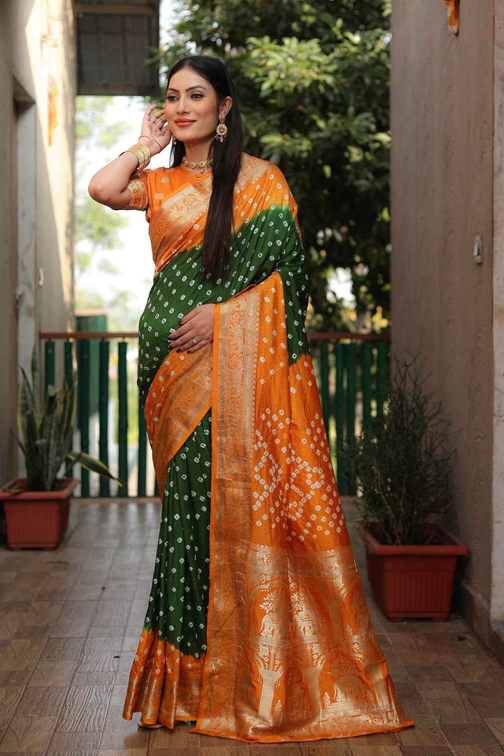 Pure Bandhej Silk Saree with Tissue Pallu