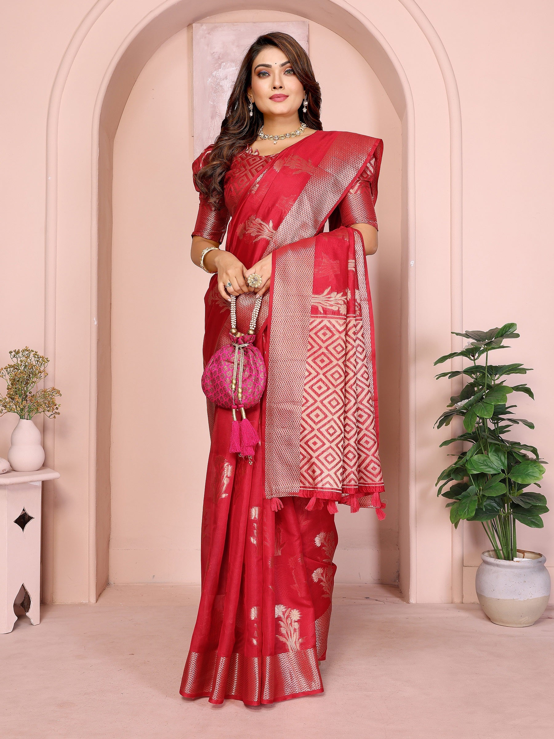 Soft Organza Silk Banarasi Saree with Butta Weaving