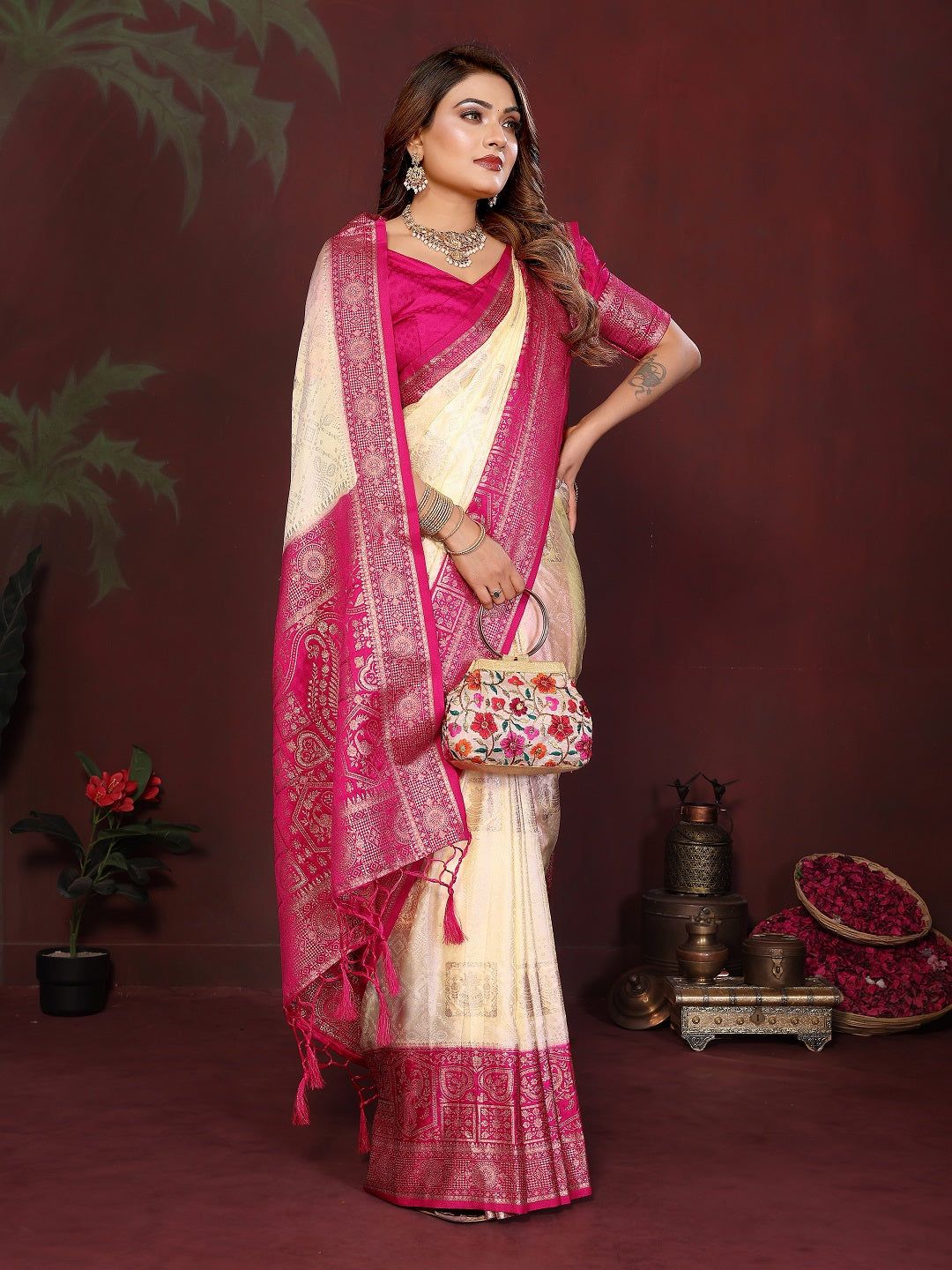 Rich Pallu and Contrast Border Satin Silk Saree