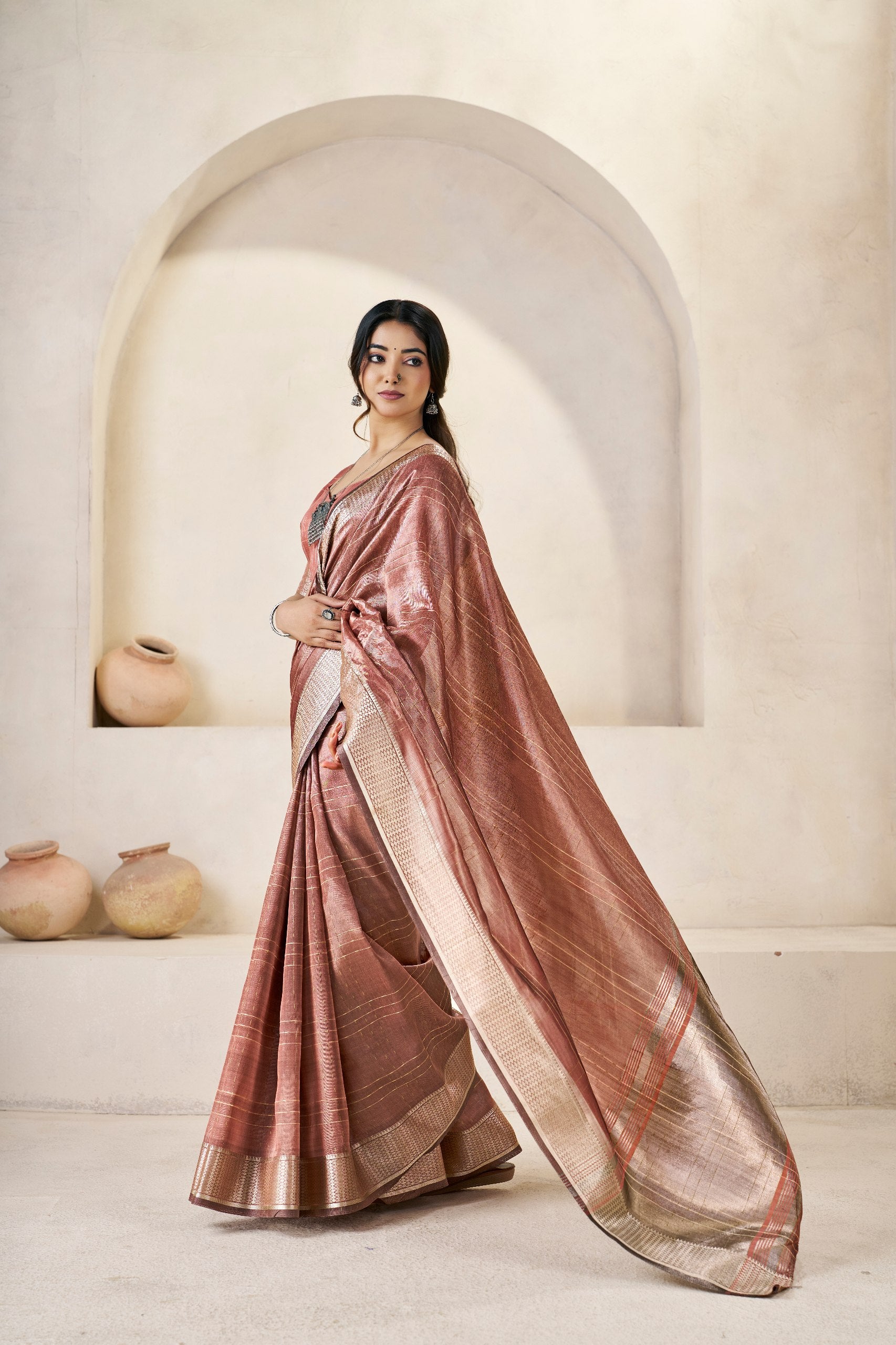 Designer Gold Zari With Soft Linen Cotton Silk Saree