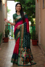 Pure Bandhej Silk Paithani Saree with Minakari Border