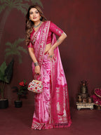 Sibori Bandhej Soft Satin Silk Zari Border Saree