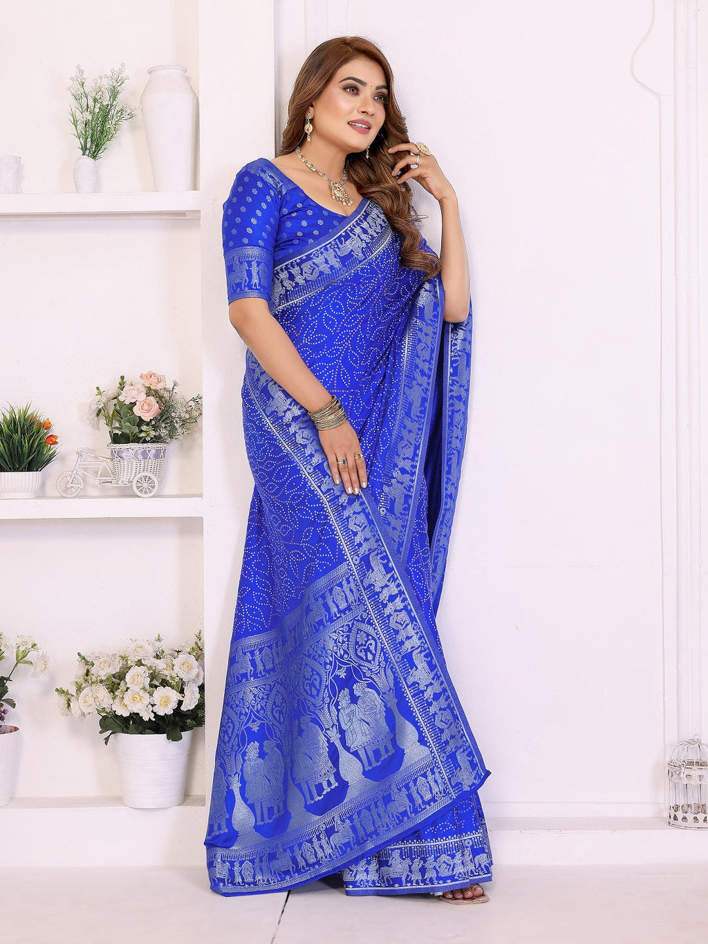 Kanchi Zari Border with Bandhej Print Saree