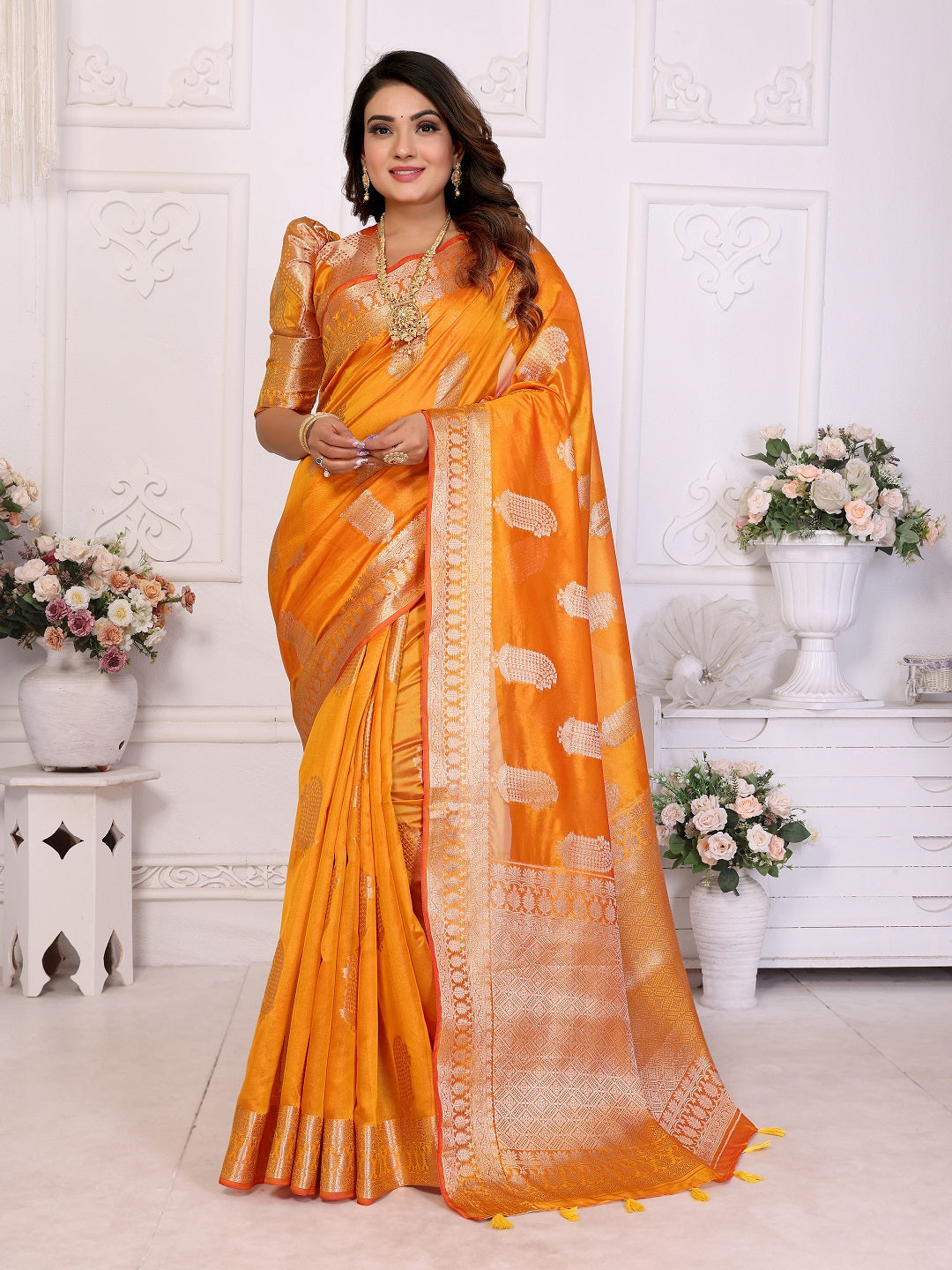 Soft Organza Silk Banarasi Saree with Butta Weaving