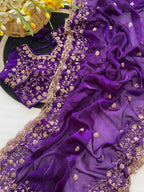 Premium Soft Fandy Satin Silk Saree with Cut Dana Work