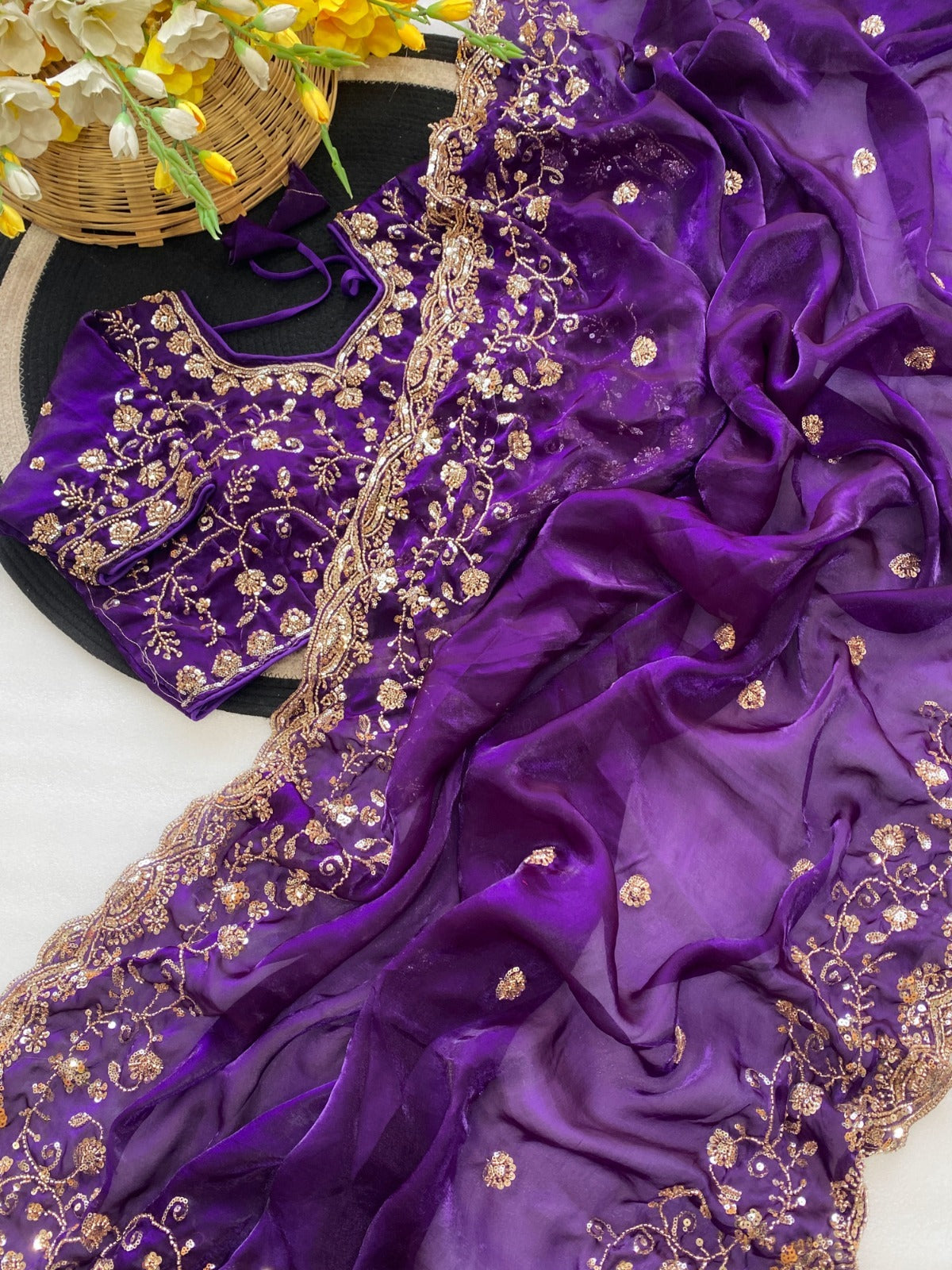 Premium Soft Fandy Satin Silk Saree with Cut Dana Work