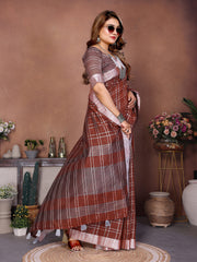Linen Chex Weaving Saree with Jari Pallu
