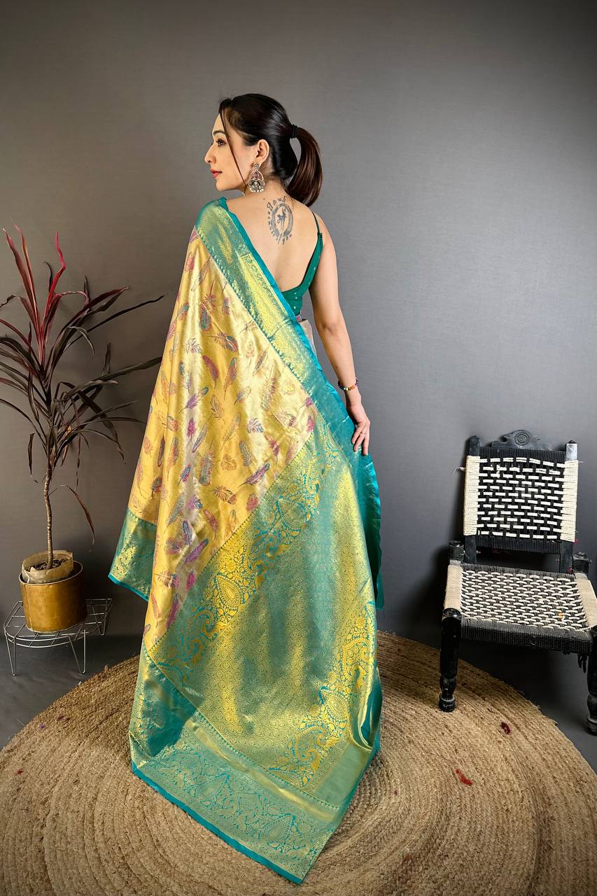 Kanjivaram Semi Silk Saree with Contrast Zari Border