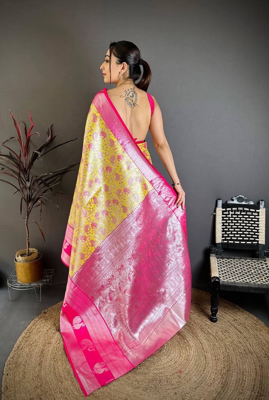 Pure Kanjivaram Silk Saree with Silver Zari Pallu