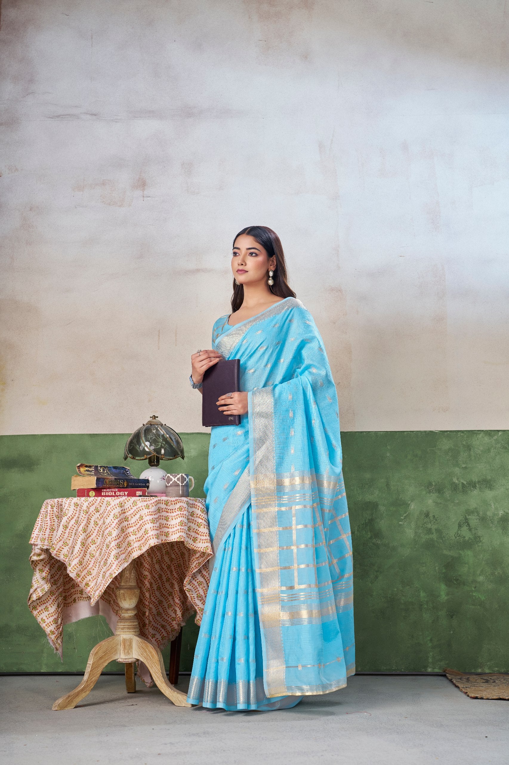 Party Wear Gold Zari Soft Linen Cotton Silk Saree