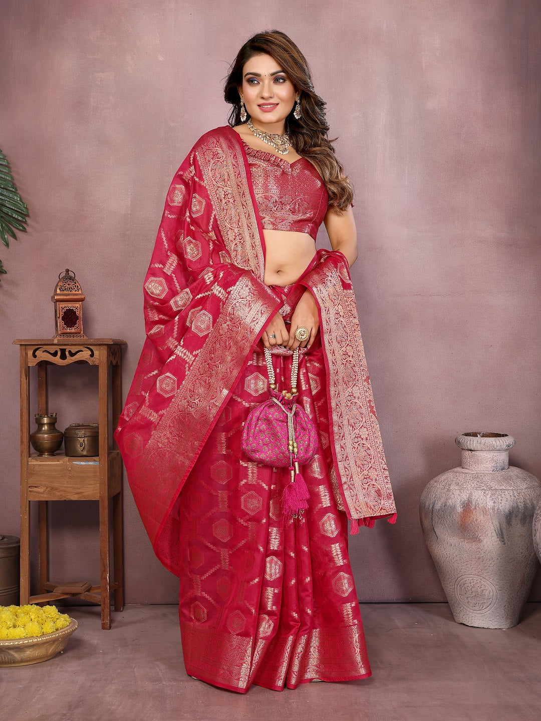 Traditional Banarasi Organza Saree with Intricate Butti Design