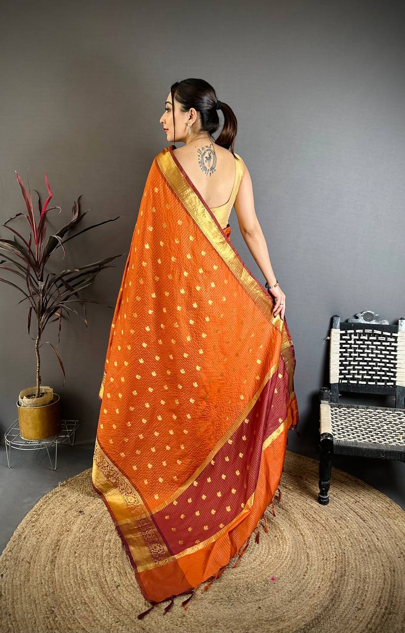 Banarasi Tissue Saree with Butti Weaving and Heavy Border